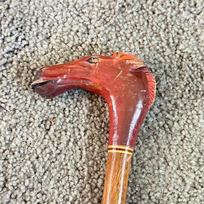 LOT 238F: Wooden Vintage Horse Head Cane & Iron Brander