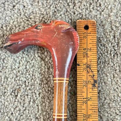 LOT 238F: Wooden Vintage Horse Head Cane & Iron Brander