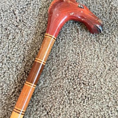 LOT 238F: Wooden Vintage Horse Head Cane & Iron Brander