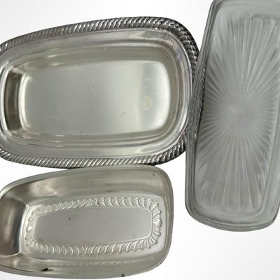 Set of 3 Silverplate Covered Butter Dishes with Glass Inserts