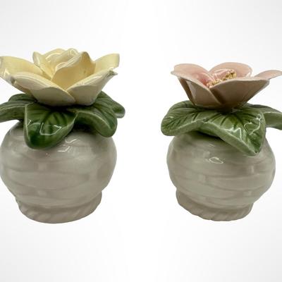 1983 Fitz and Floyd Handpainted Flower Salt & Pepper Shakers – In Original Box