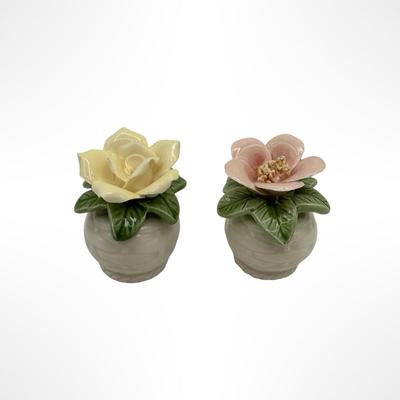 1983 Fitz and Floyd Handpainted Flower Salt & Pepper Shakers – In Original Box