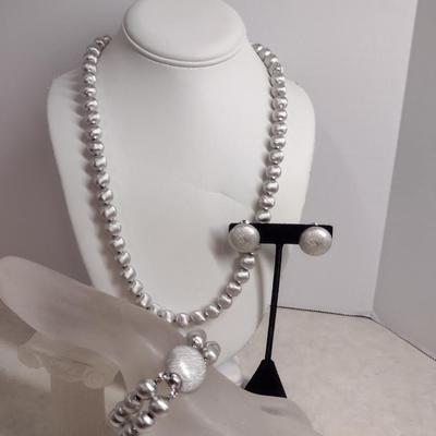 Monet Silver Tone Textured Finish Necklace, Bracelet, and Earring Set (#31)