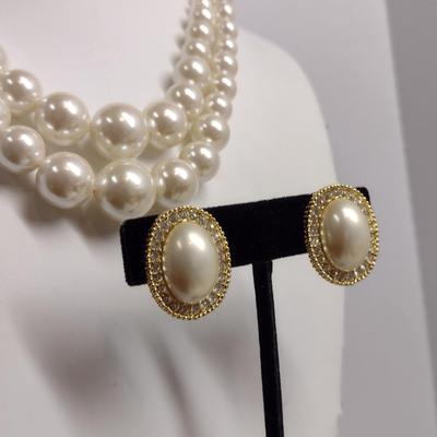 Double Strand Faux Pearl Necklace and Earring Set (#33)