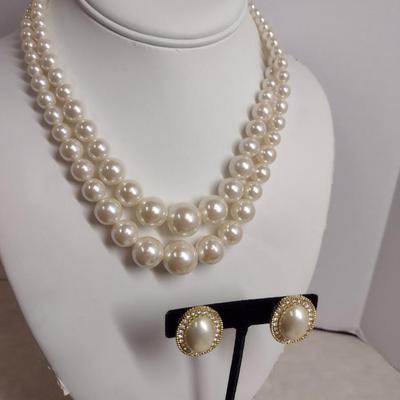 Double Strand Faux Pearl Necklace and Earring Set (#33)
