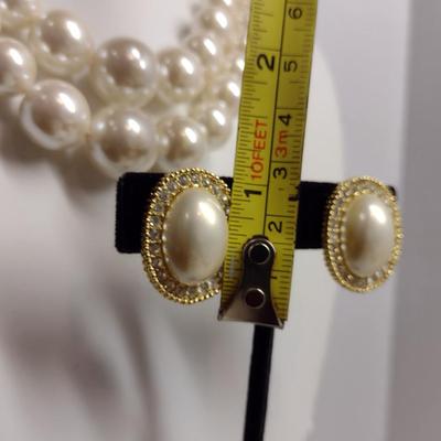 Double Strand Faux Pearl Necklace and Earring Set (#33)