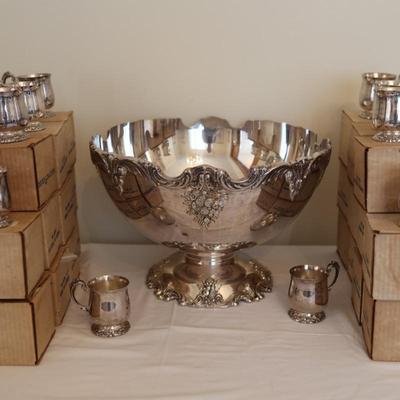 Vintage Reed & Barton "King Francis" Silverplate Punch Bowl with 33 Goblets