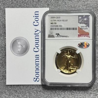 2009 $20 Ultra High Relief St Gaudens Double Eagle 1 oz Gold NGC MS70 Mercanti