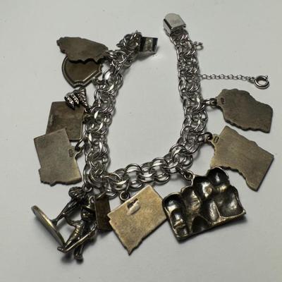 STERLING charm bracelet / 10 sterling charms