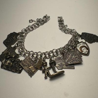 STERLING charm bracelet / 10 sterling charms