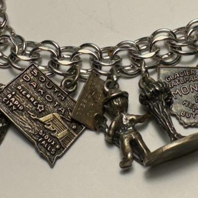STERLING charm bracelet / 10 sterling charms