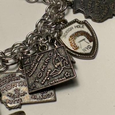 STERLING charm bracelet / 10 sterling charms