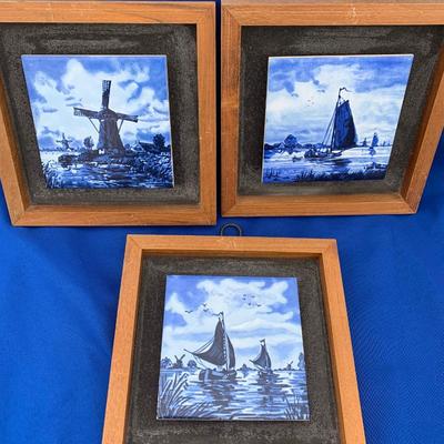 THREE Vintage Raised Mounted Hand Painted Tiles