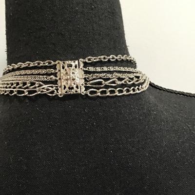 Sale Photo Thumbnail #107: SilverTone multi strand, fashion, statement, necklace with locket . Please see attached photos.
