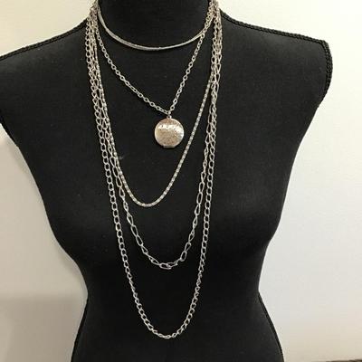 Sale Photo Thumbnail #104: SilverTone multi strand, fashion, statement, necklace with locket . Please see attached photos.