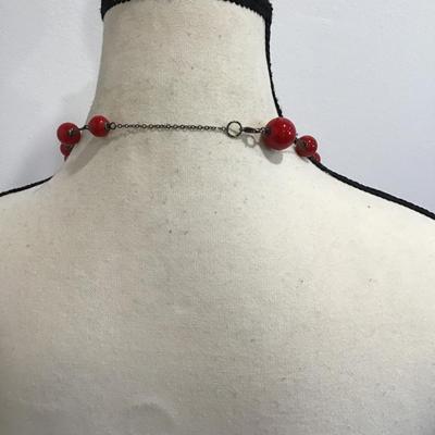 Sale Photo Thumbnail #130: Beautiful vintage, red beaded, fashion, statement necklace. Please see attached photos.