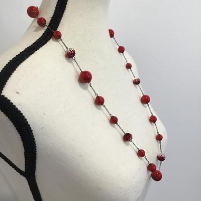 Sale Photo Thumbnail #129: Beautiful vintage, red beaded, fashion, statement necklace. Please see attached photos.