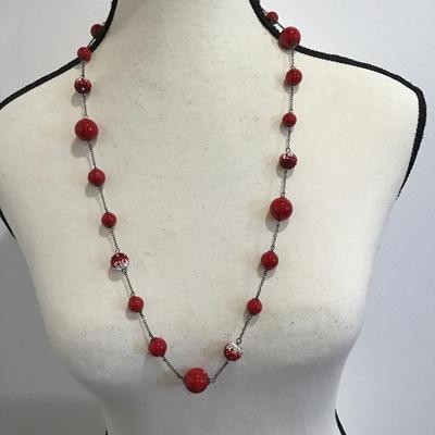 Sale Photo Thumbnail #128: Beautiful vintage, red beaded, fashion, statement necklace. Please see attached photos.
