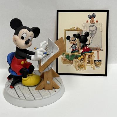 Walt Disney Mickey Mouse sel portrait figurine with postcard