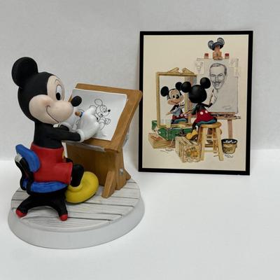 Walt Disney Mickey Mouse sel portrait figurine with postcard