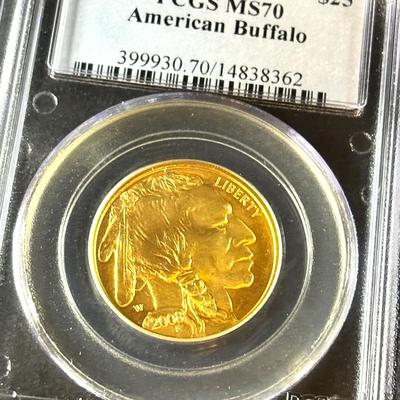 2008-W Burnished Gold Buffalo $25.00 Coin PCGS MS70 1/2 Ounce