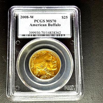 2008-W Burnished Gold Buffalo $25.00 Coin PCGS MS70 1/2 Ounce