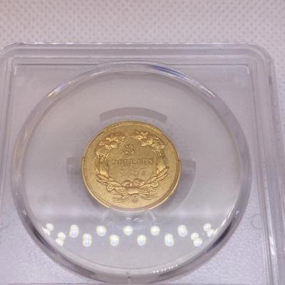 1857-S $3 Princess Gold PCGS AU Gold Coin RARE VERY LOW Mintage