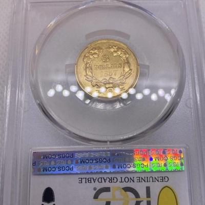 1857-S $3 Princess Gold PCGS AU Gold Coin RARE VERY LOW Mintage