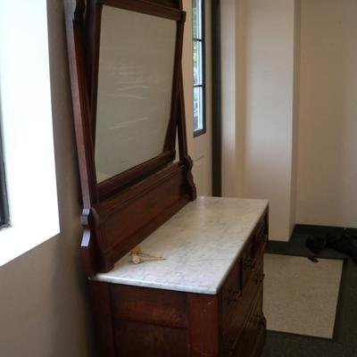 Antique Eastlake Dresser with Mirror and Marble Top