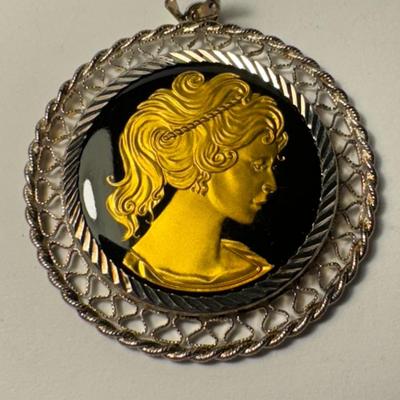 Art Nouveau .999 silver 1/4 round carved profile of woman
