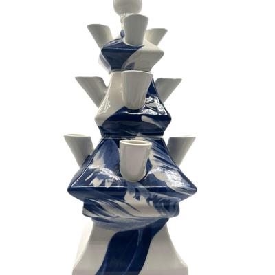 Sale Photo Thumbnail #303: by Janny Der Heijden    3 pieces, Delft Blue and White 
The neck at the top has been repaired.  
7.5 x 17 inches
Good condition