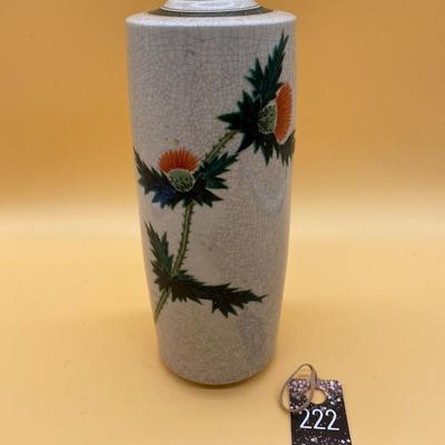 Sale Photo Thumbnail #322: Porcelain, with a beautiful thistle design.  Green trim
10 inches tall x 3.75 inches diameter 
Retail $50 to $75