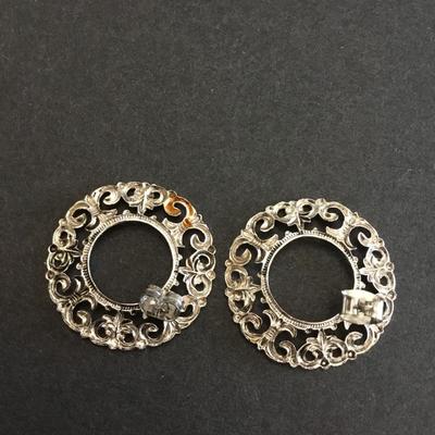 Silver filigree, toned, circular vintage earrings