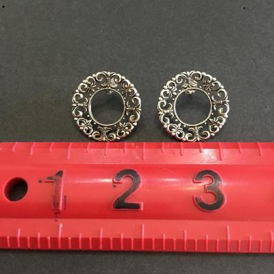 Silver filigree, toned, circular vintage earrings