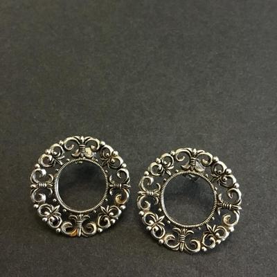 Silver filigree, toned, circular vintage earrings