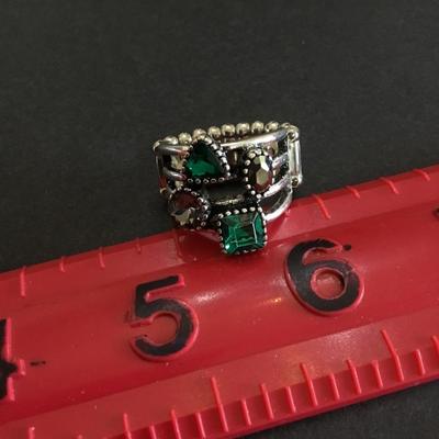 Emerald green, smoky quartz, crystal stretch ring very pretty very nice