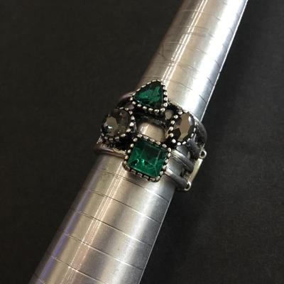 Emerald green, smoky quartz, crystal stretch ring very pretty very nice