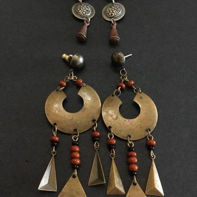 Vintage, bohemian or BoHo style, silver and copper and brass toned dangle earrings