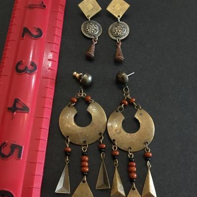 Vintage, bohemian or BoHo style, silver and copper and brass toned dangle earrings