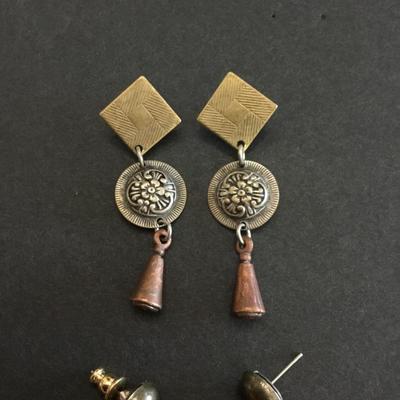 Vintage, bohemian or BoHo style, silver and copper and brass toned dangle earrings