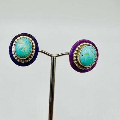 Sterling Jewelry with Turquoise & Amethyst signed K
