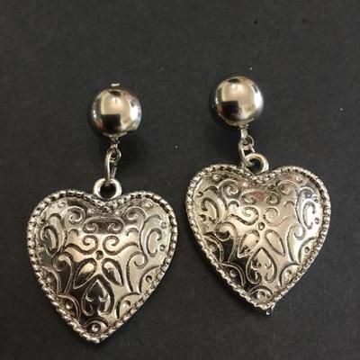 Vintage Silver-tone metal heart dangle earrings
