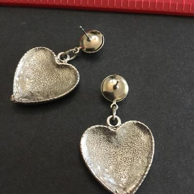 Vintage Silver-tone metal heart dangle earrings