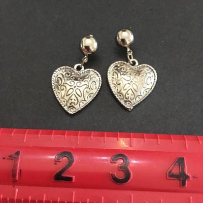 Vintage Silver-tone metal heart dangle earrings