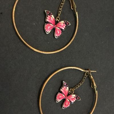 Vintage butterfly hoop earrings