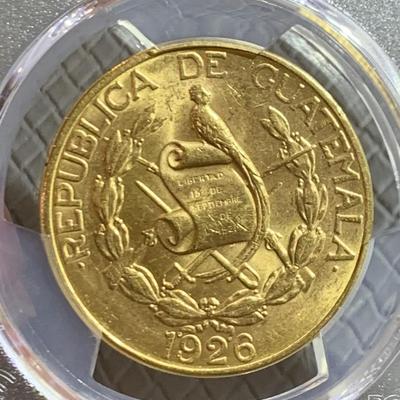 1926 GUATEMALA GOLD COIN 20Q PCGS MS62