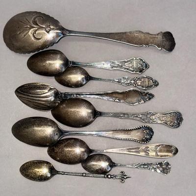 Sterling Silver - State Souvenir Spoons & Serving Spoon (9) - 170g