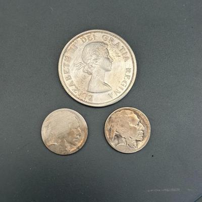 Two (2) Buffalo Nickles / 1959 Canadian Dollar