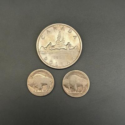 Two (2) Buffalo Nickles / 1959 Canadian Dollar