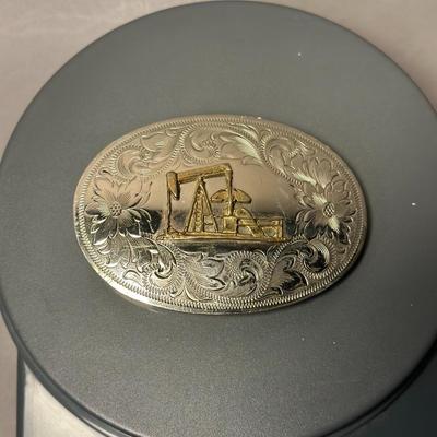 Oil Rig Belt Buckle - German Silver